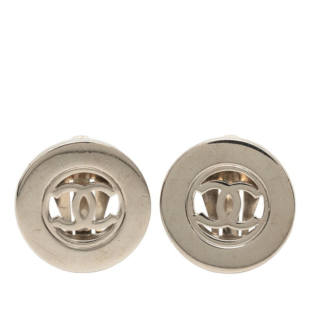 CHANEL Vintage Silver Logo Earrings